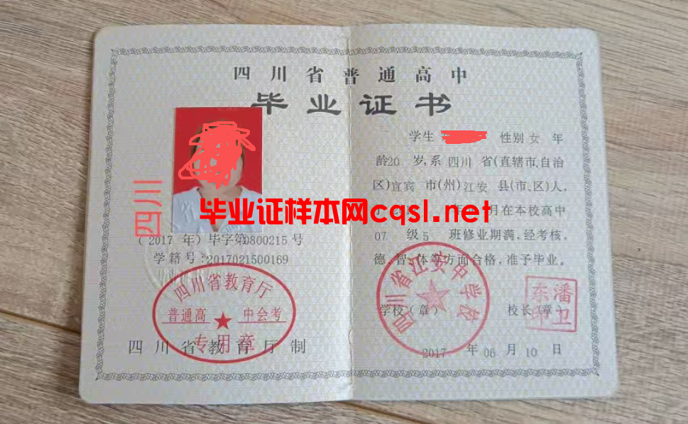2017年四川省普通高中毕业证书原版图片-样本-模板