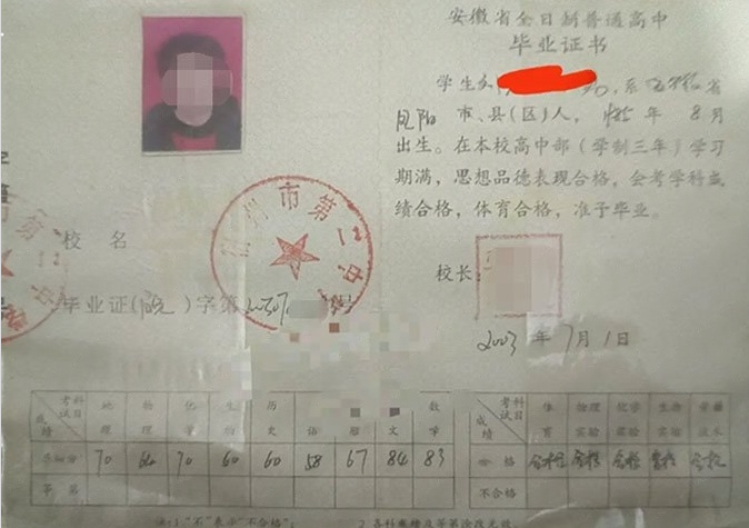 宿州市第二中学高中毕业证样本图片