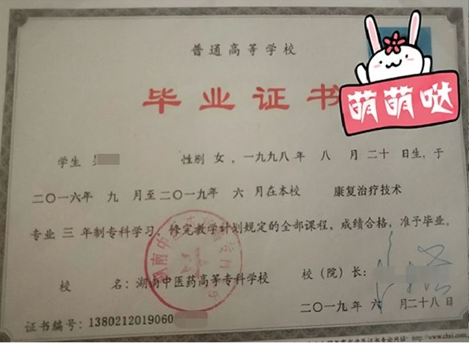 湖南中医药高等专科学校毕业证样本图片