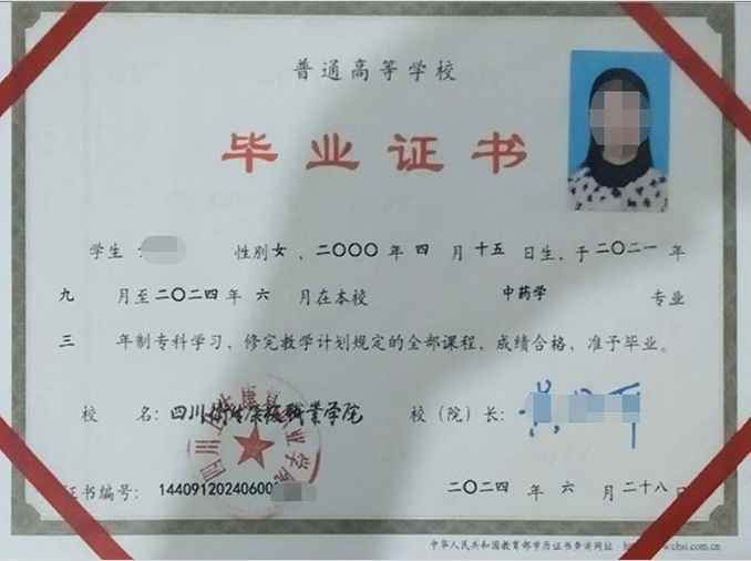 四川卫生康复职业学院毕业证样本图片