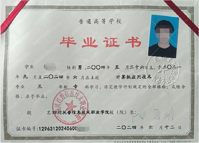四川托普信息技术职业学院毕业证样本图片