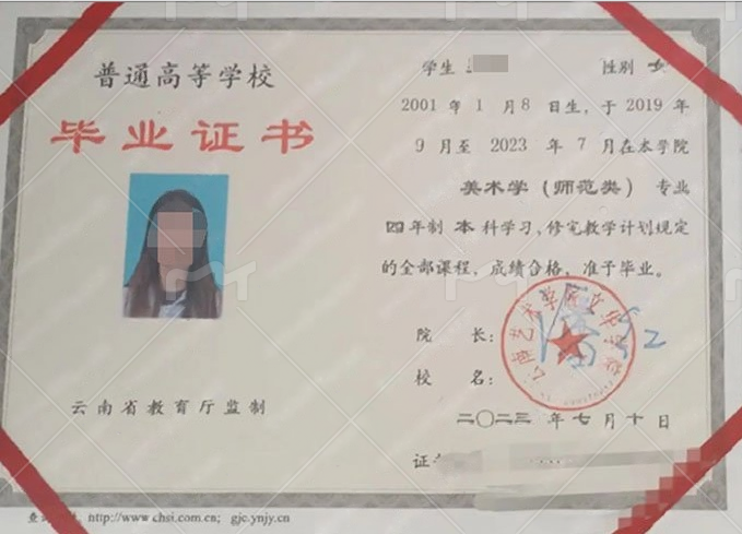 云南艺术学院文华学院毕业证样本图片