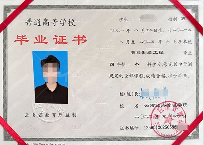 云南经济管理学院毕业证样本图片