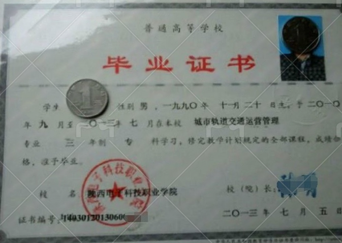 陕西电子科技职业学院毕业证样本图片